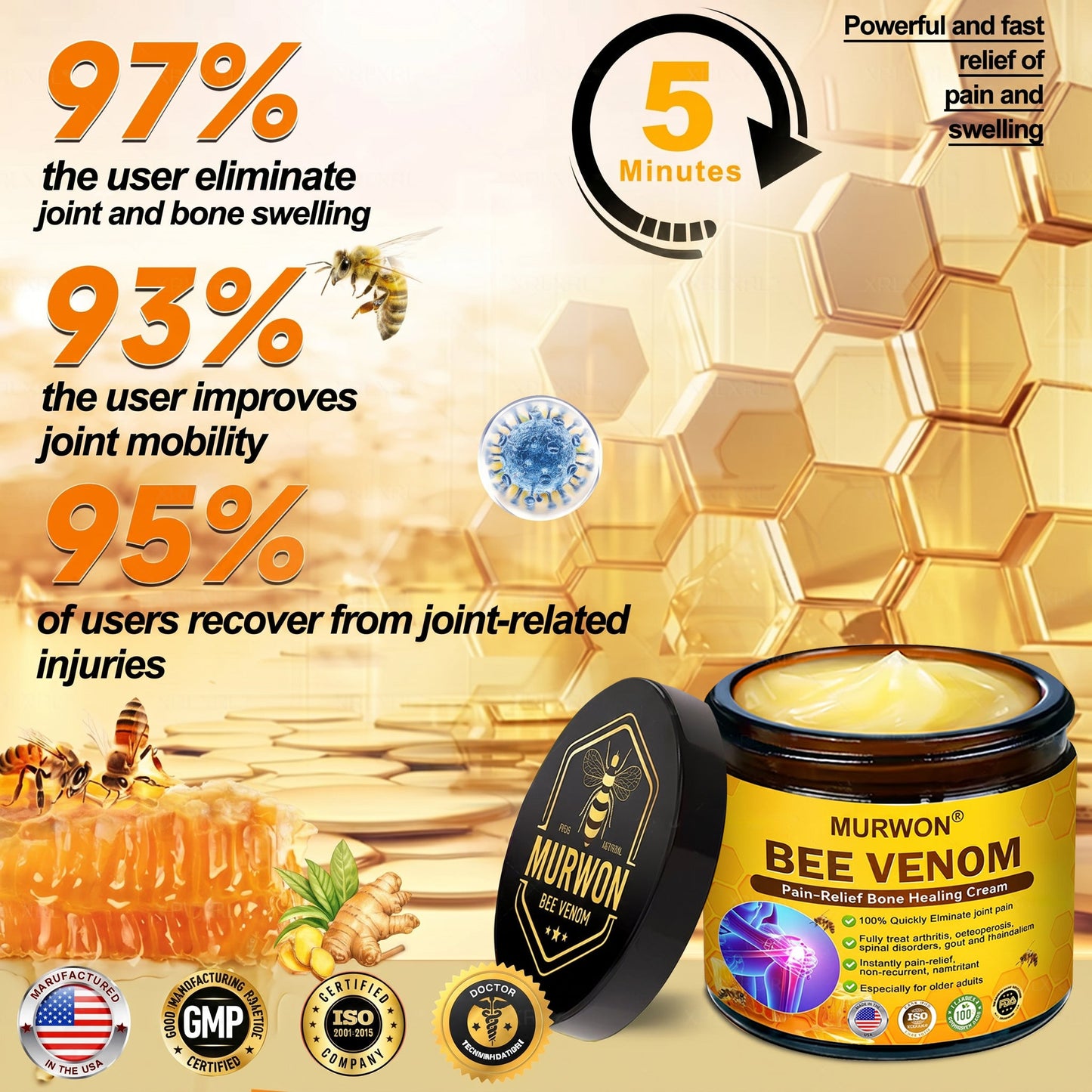 30% Discount🎁🎁|𝐌𝐔𝐑𝐖𝐎𝐍® Bee Venom Pain-Relief Bone Healing Cream ✨✨✨(Specially for older adults)
