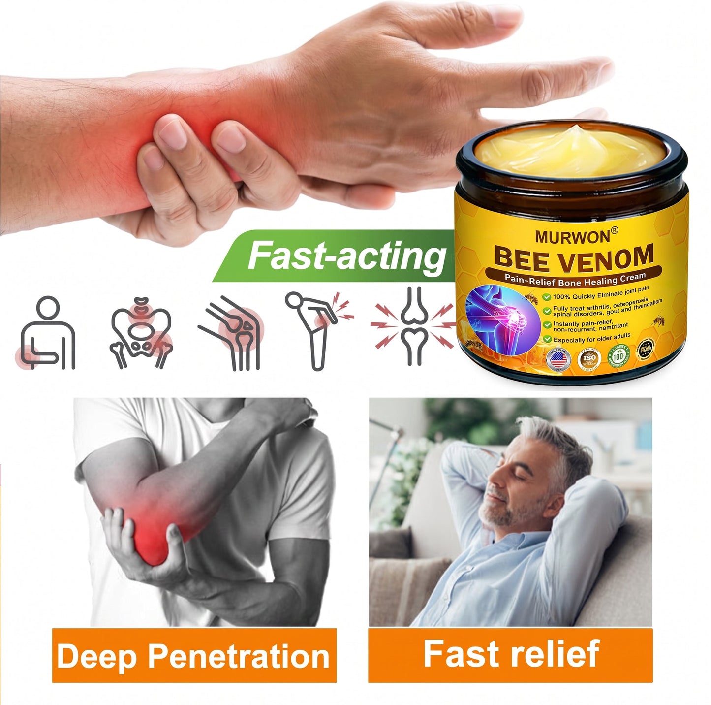 30% Discount🎁🎁|𝐌𝐔𝐑𝐖𝐎𝐍® Bee Venom Pain-Relief Bone Healing Cream ✨✨✨(Specially for older adults)